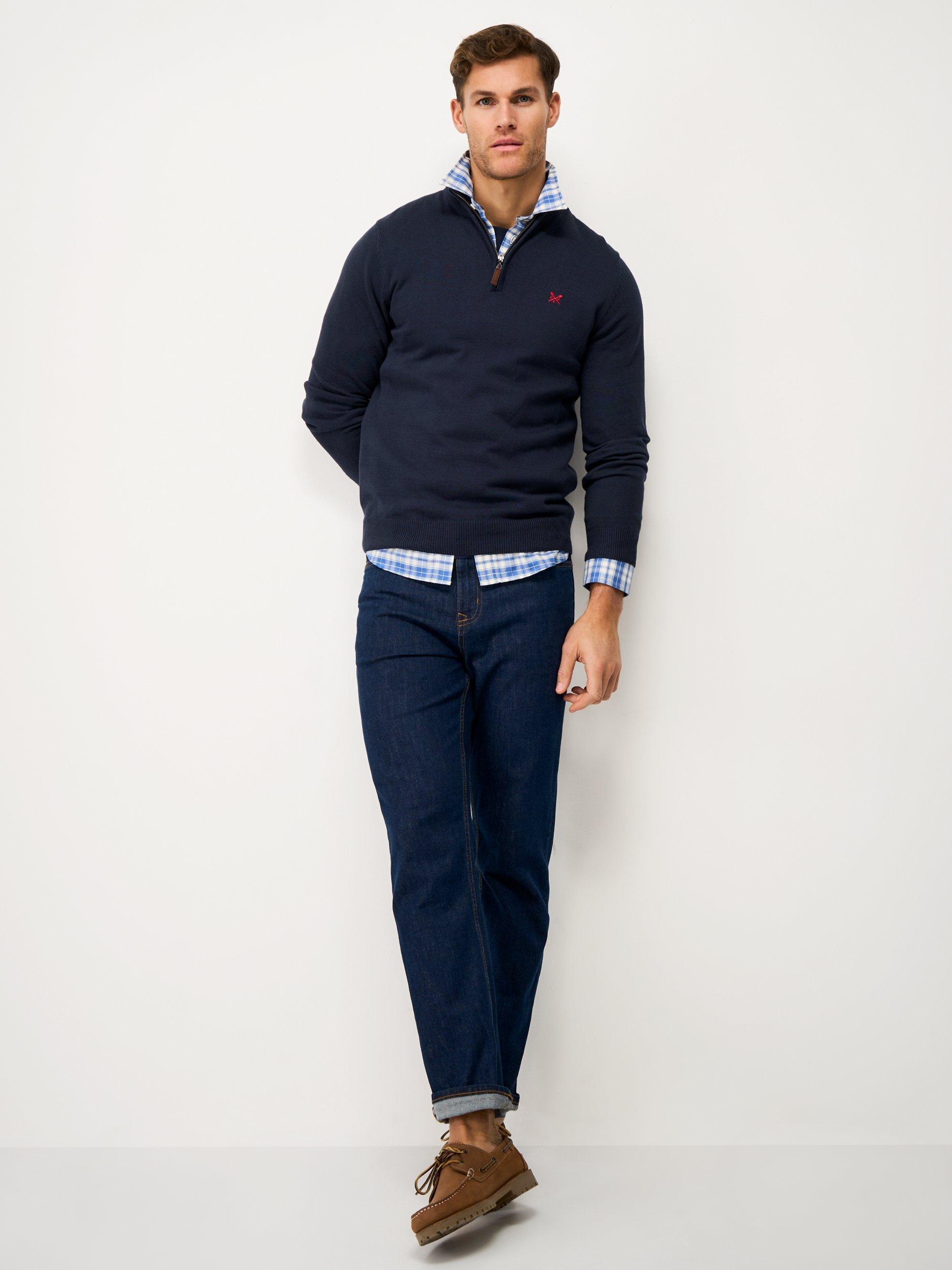Product image 3 of 5, which shows Crew Clothing Heritage Half Zip Knit Sweater, Midnight Blue, L