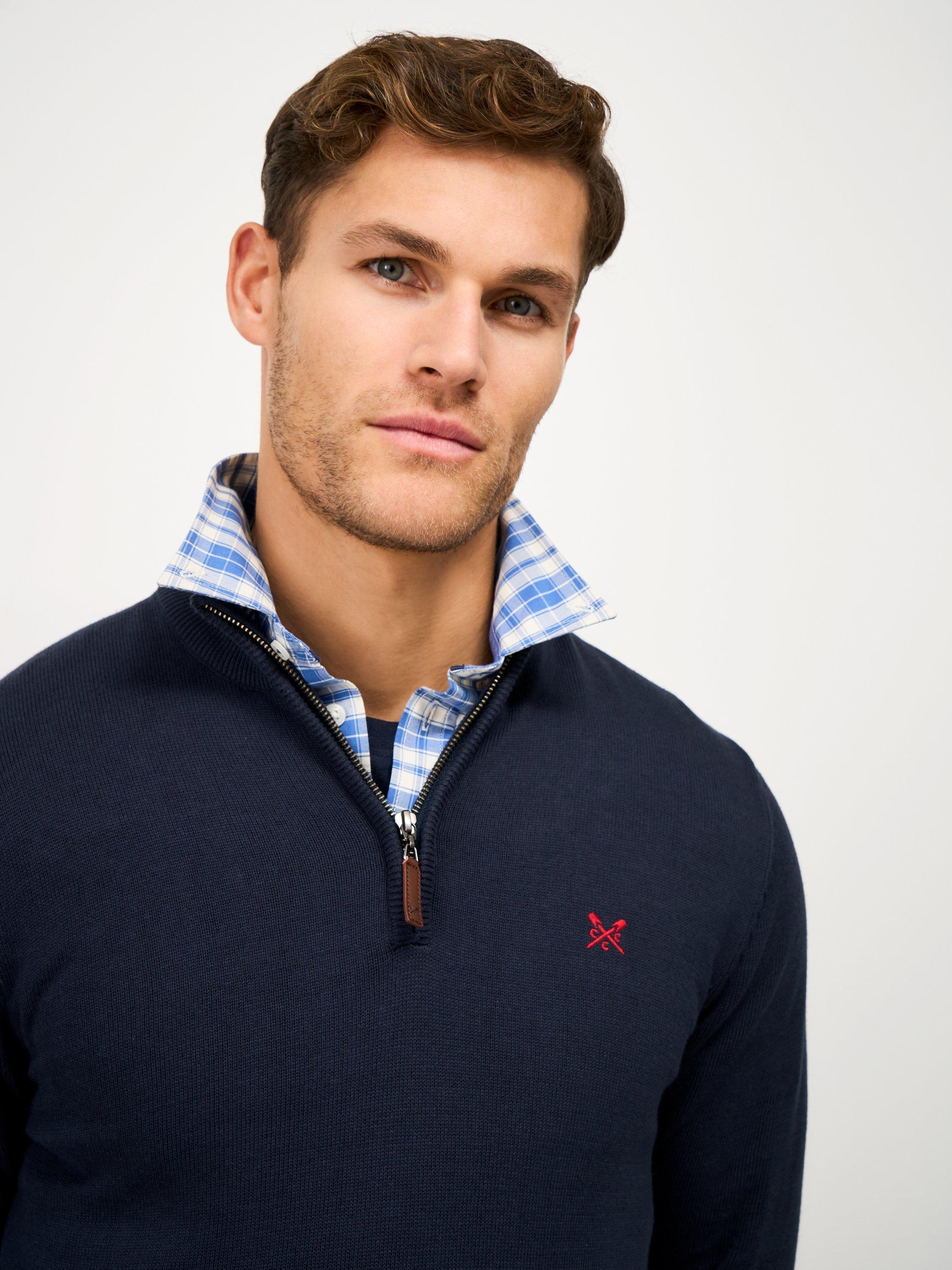 Product image 4 of 5, which shows Crew Clothing Heritage Half Zip Knit Sweater, Midnight Blue, L