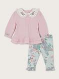 Monsoon Baby Shirred Floral Top and Ribbed Leggings Set