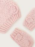 Monsoon Baby Flower Beanie Hat & Mittens Set, Pink