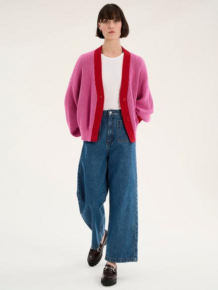 OMNES Hopper Oversized Contrast Trim Cardigan, Magenta