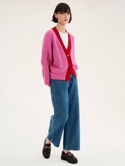 OMNES Hopper Oversized Contrast Trim Cardigan - view 2, Magenta