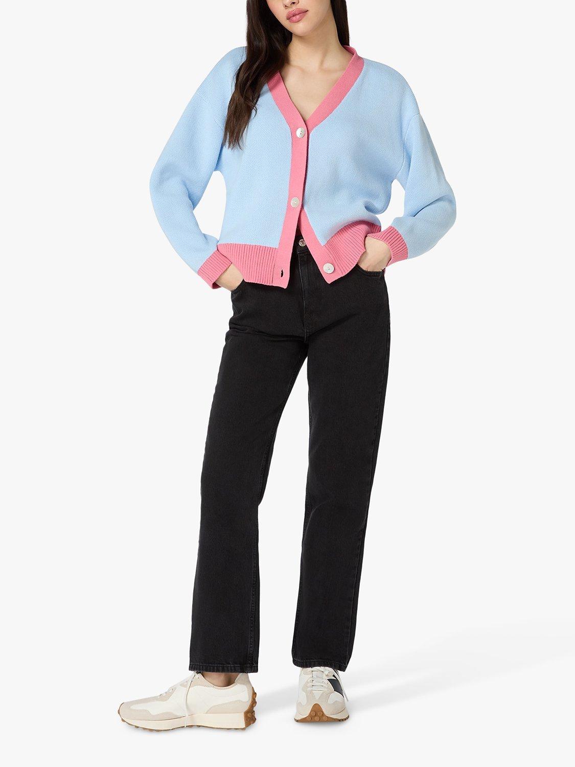 OMNES Kayla Colour Block Cardigan, Baby Blue/Pink