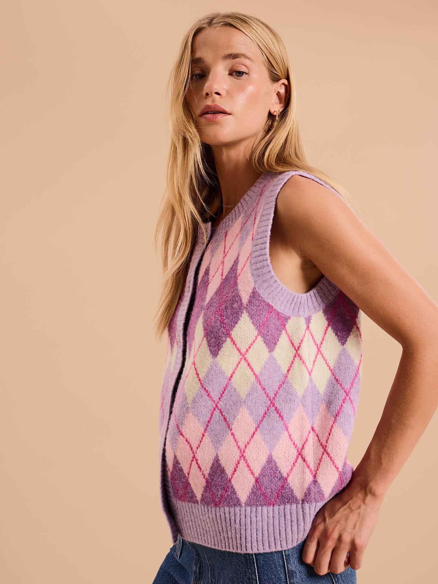 OMNES Matilda Argyle Sleeveless Jumper Purple