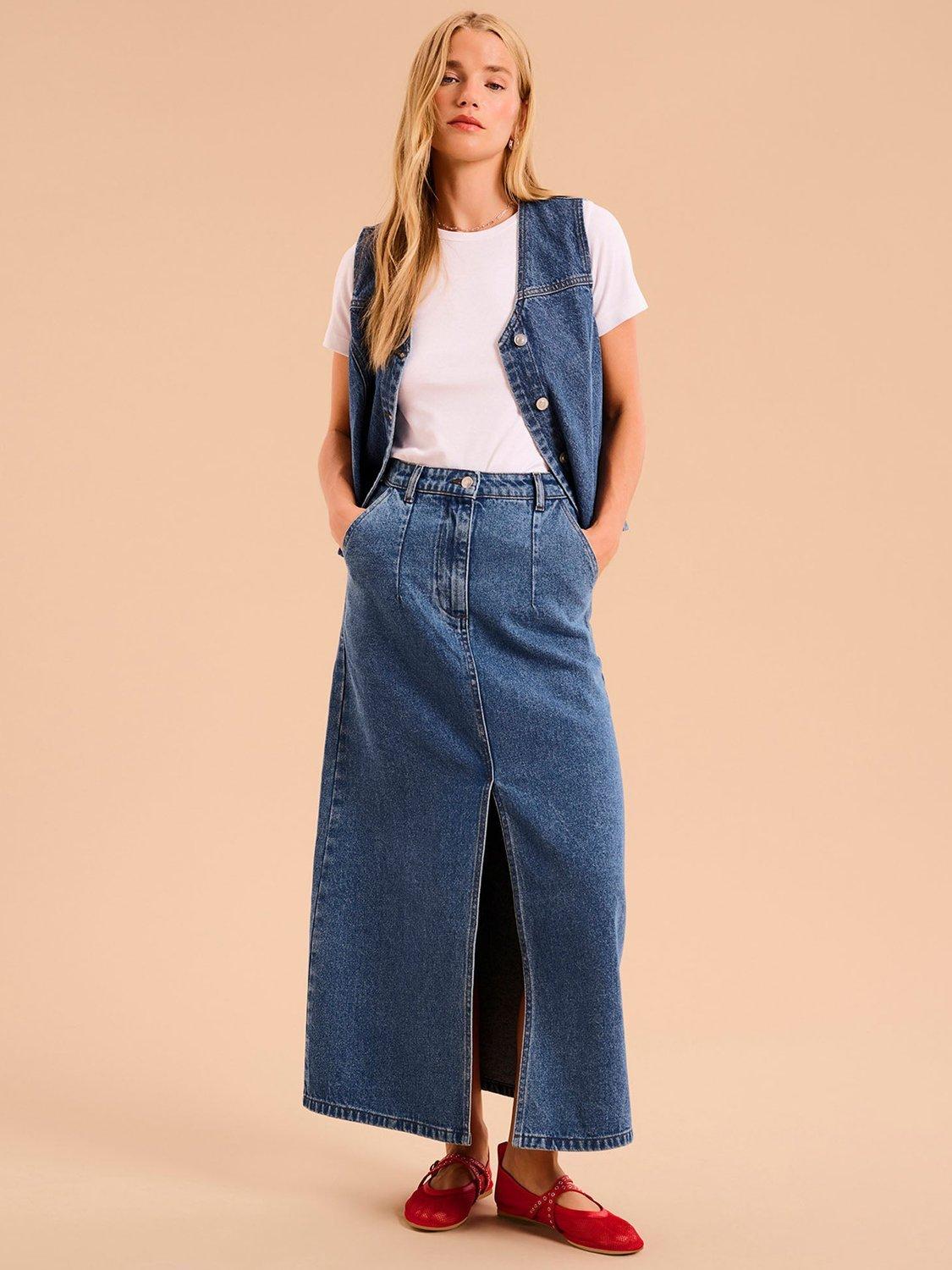 OMNES Olive Denim Midi Skirt Blue