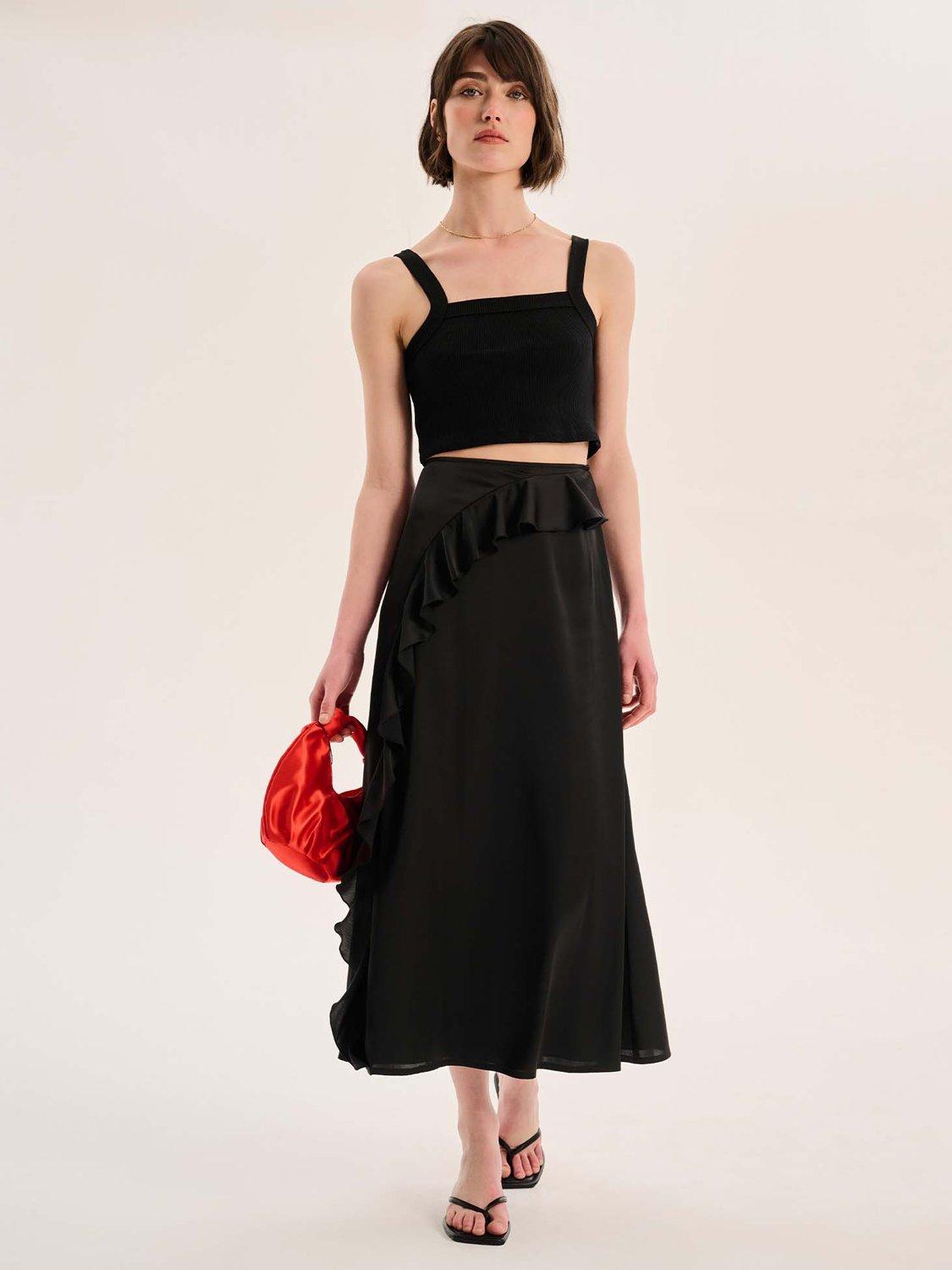 OMNES Udita Side Slit Midaxi Skirt, Black