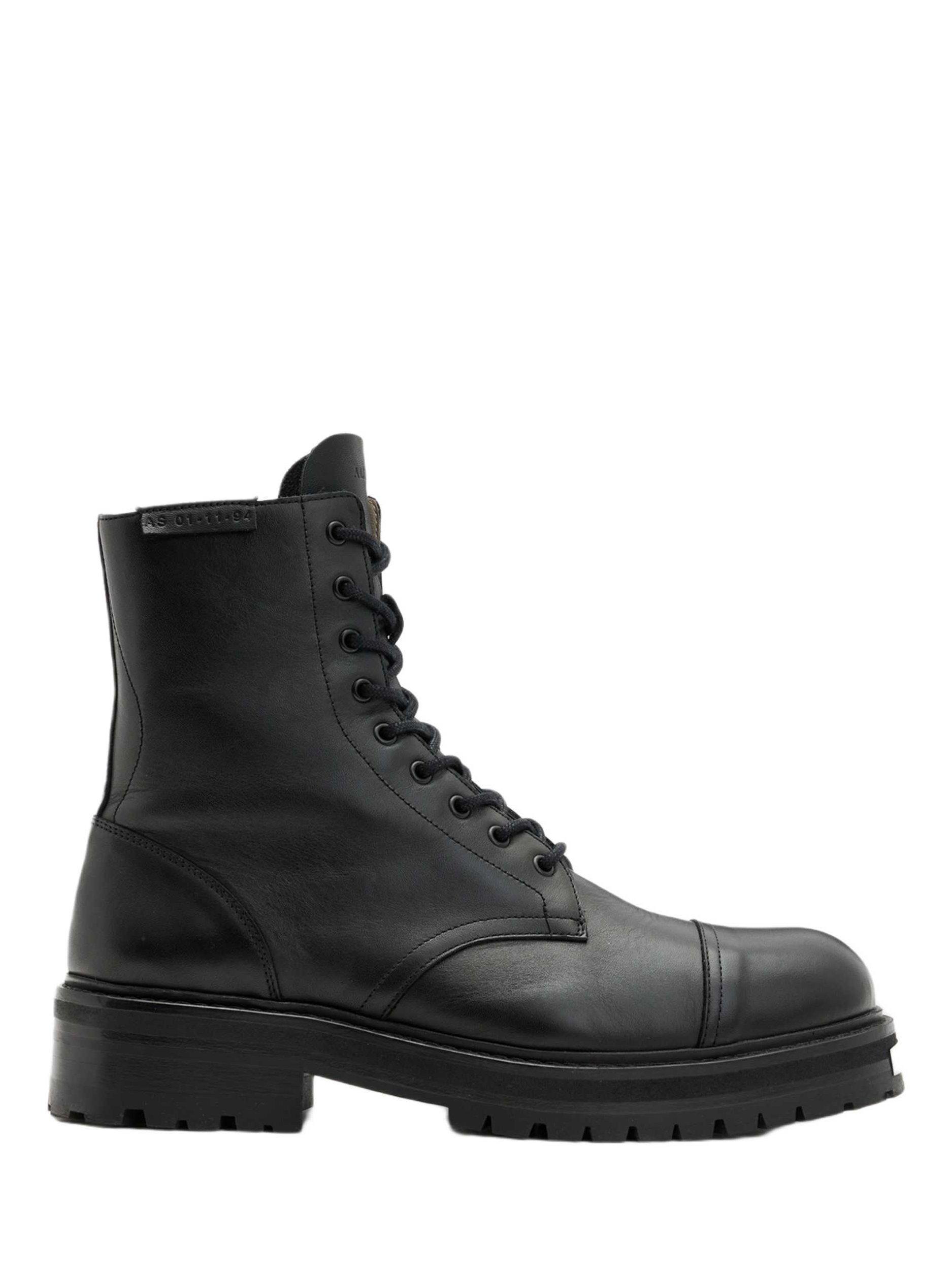 Product image 1 of 5, which shows AllSaints Hank Leather Biker Boots, Black Black, EU44