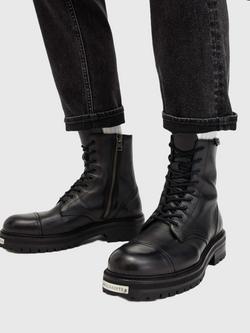 AllSaints Hank Leather Biker Boots, Black Black - view 2, Black Black