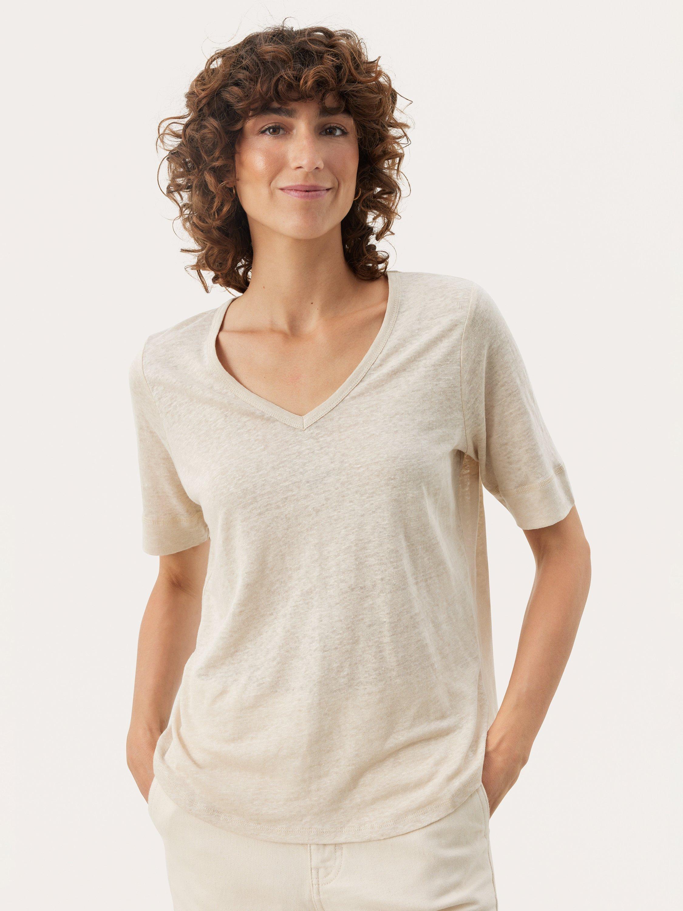 Part Two Curlies Linen V-Neck T-Shirt, French Oak