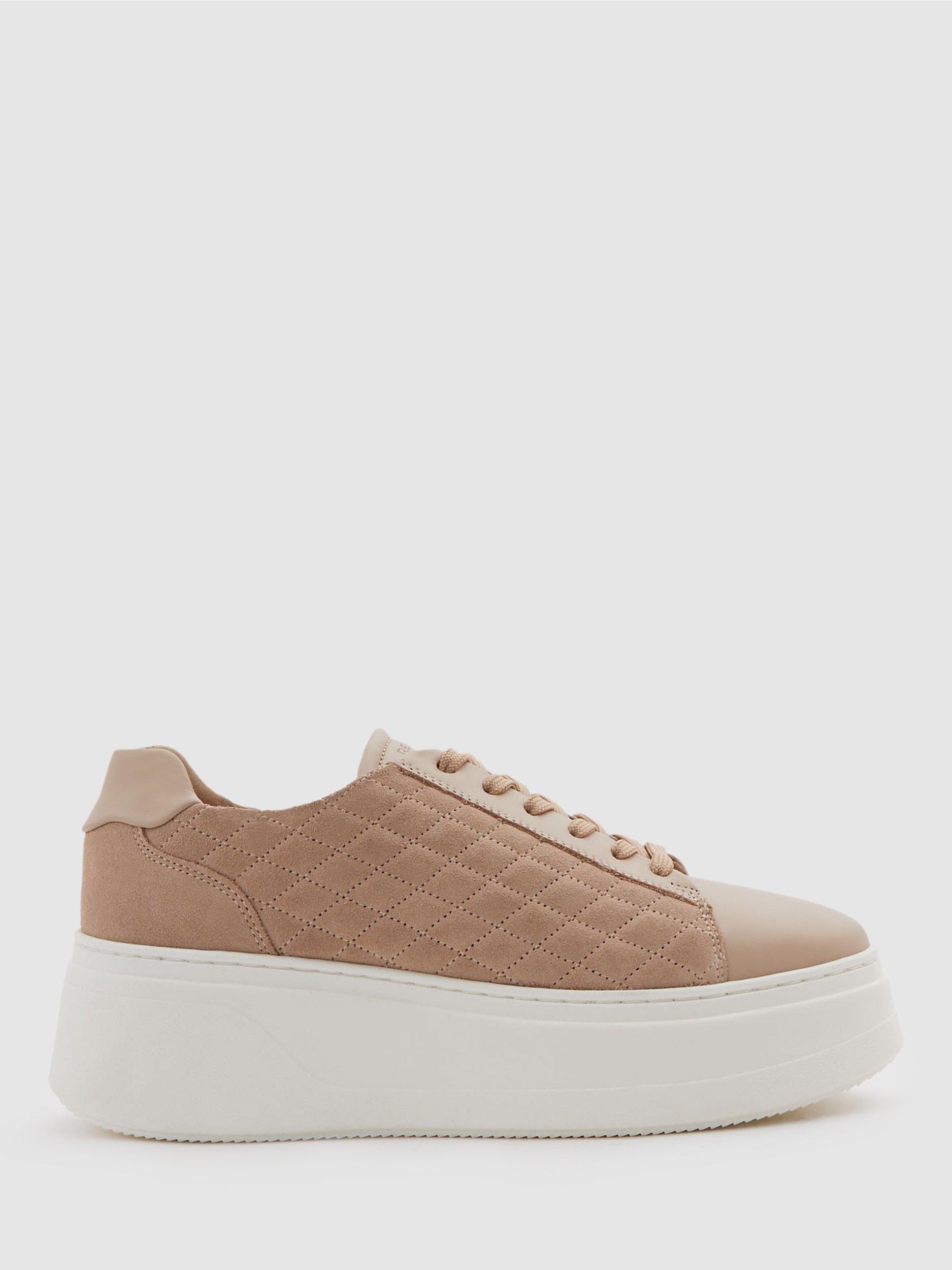 Reiss Cassidy Quilted Suede Chunky Trainers Blush