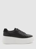 Reiss Connie Leather Chunky Trainers, Black