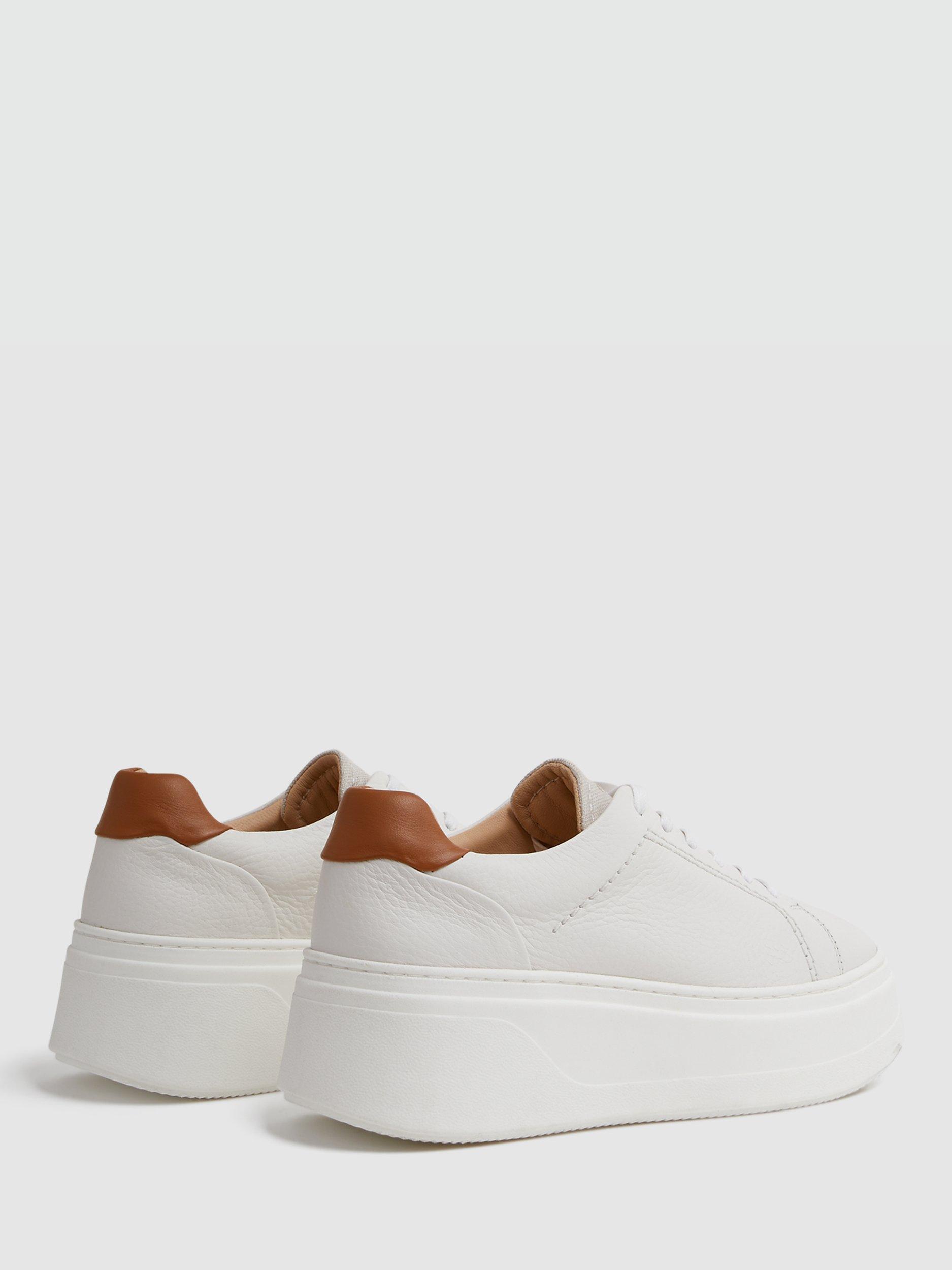 Product image 5 of 5, which shows Reiss Connie Leather Chunky Trainers, White, 3