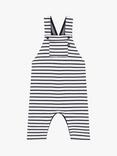 Petit Bateau Baby Striped Salopette Dungarees, Marshmallow/Smoking Blue