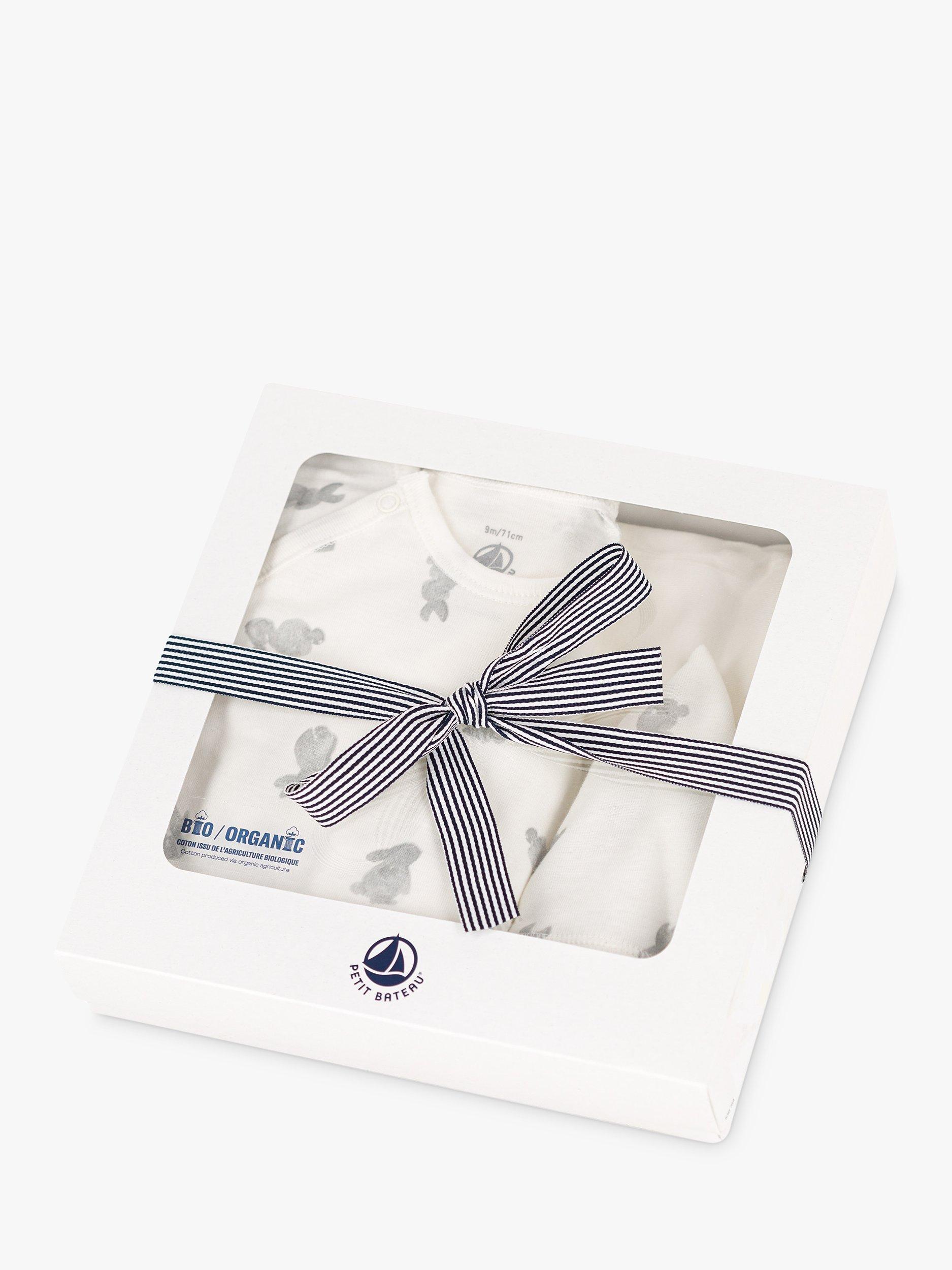 Product image 4 of 4, which shows Petit Bateau Baby 3 Piece Gift Set, Marshmallow/Grey, 3 months
