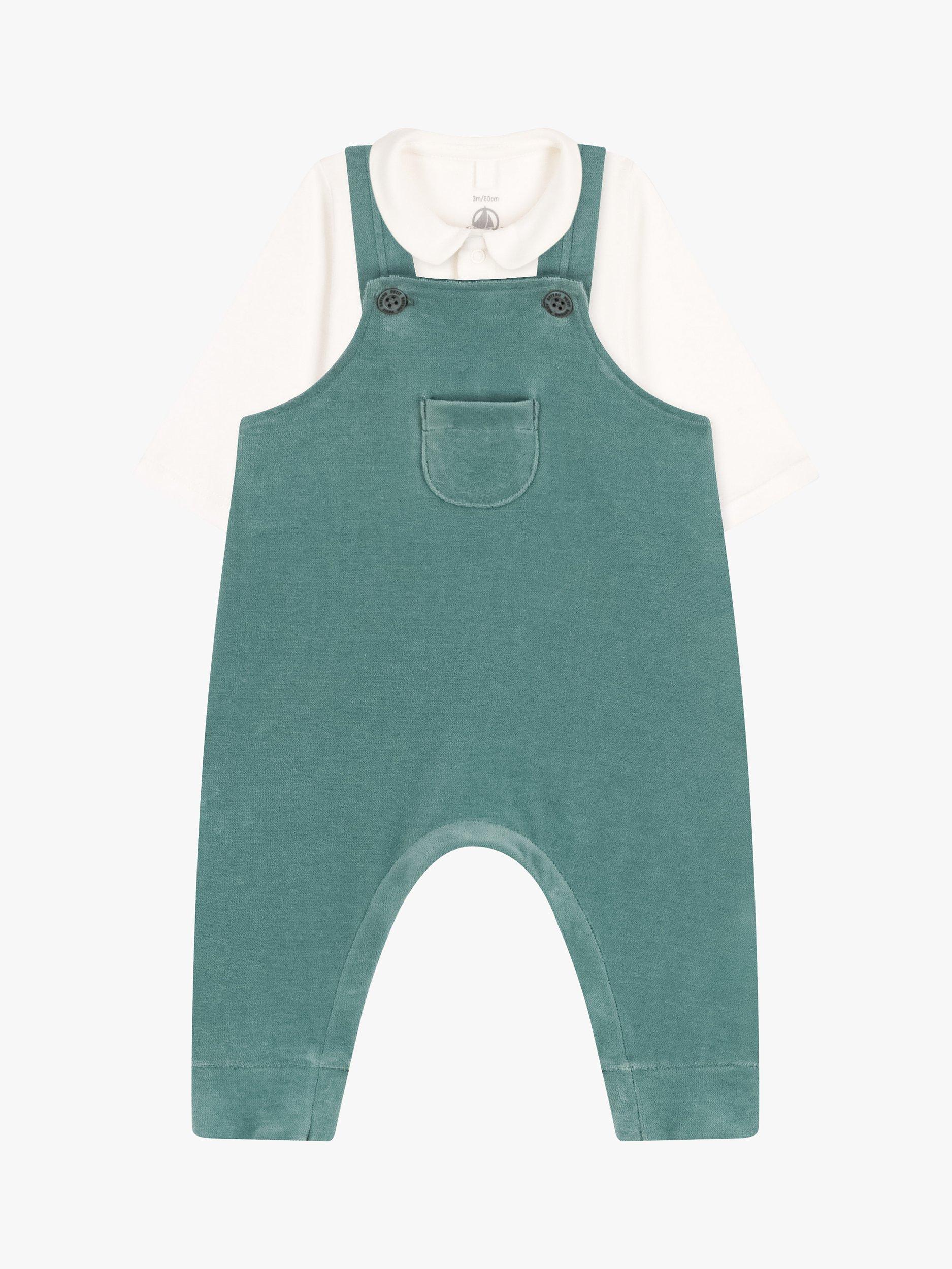 Product image 1 of 3, which shows Petit Bateau Baby Dungarees Bodysuit, Brut Green, 6 months