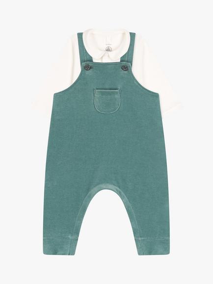 Petit Bateau Baby Dungarees Bodysuit, Brut Green, Brut Green