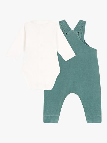 Petit Bateau Baby Dungarees Bodysuit, Brut Green - view 2, Brut Green
