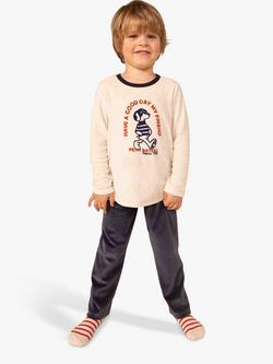 Petit Bateau Kids' 'Have a Good Day' Velour Cotton Pyjamas, Smoking Blue/Multi, Smoking Blue/Multi
