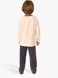 Petit Bateau Kids' 'Have a Good Day' Velour Cotton Pyjamas, Smoking Blue/Multi - view 2, Smoking Blue/Multi