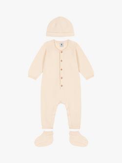 Petit Bateau Baby Cotton Knit Jumpsuit, Hat & Socks Gift Set, Cream, Cream