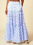 Aspiga Bea Organic Cotton Tiered Maxi Skirt, White/Blue