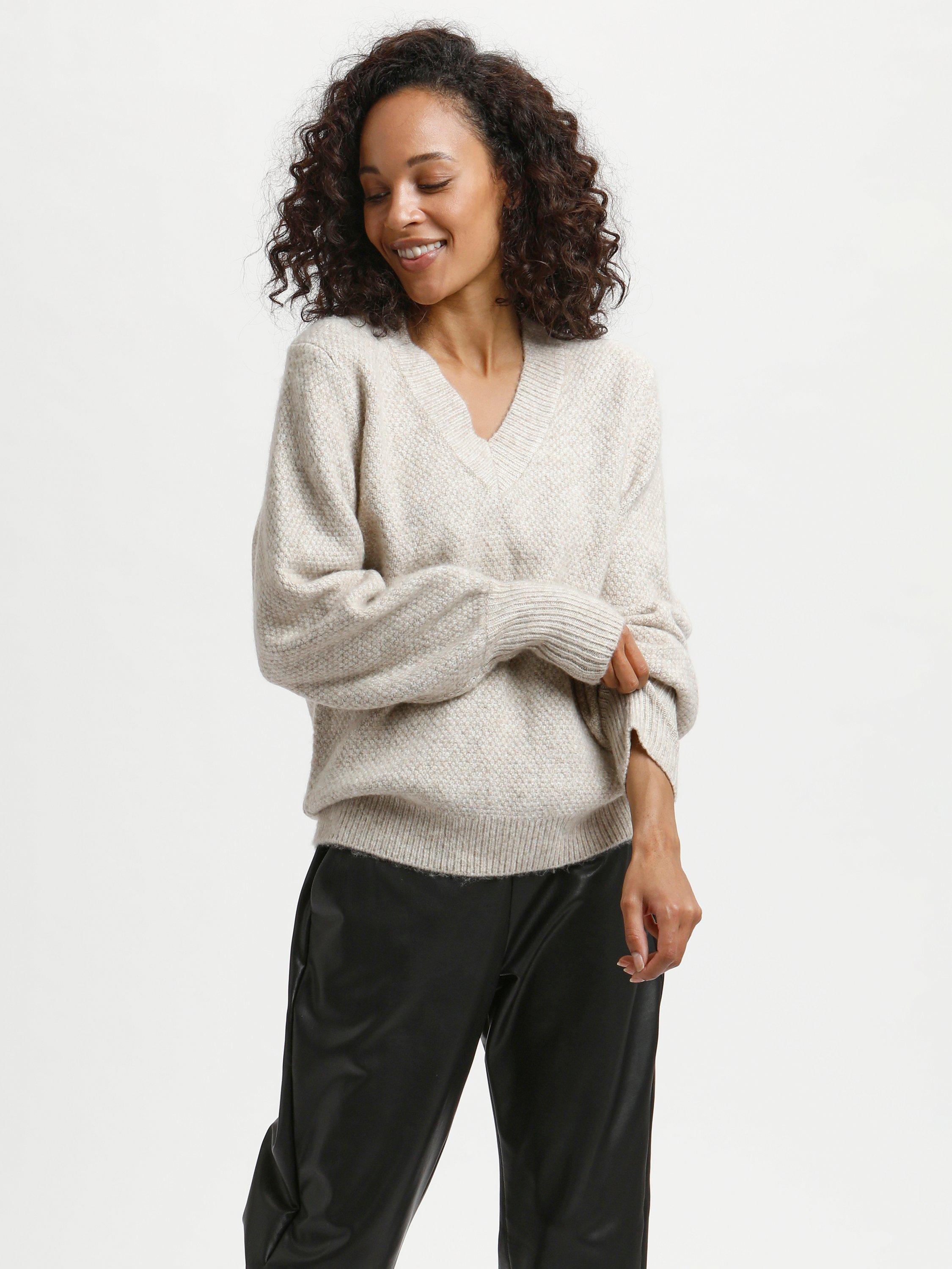 Product image 1 of 6, which shows KAFFE Merana V-Neck Jumper, Sand Melange, XS