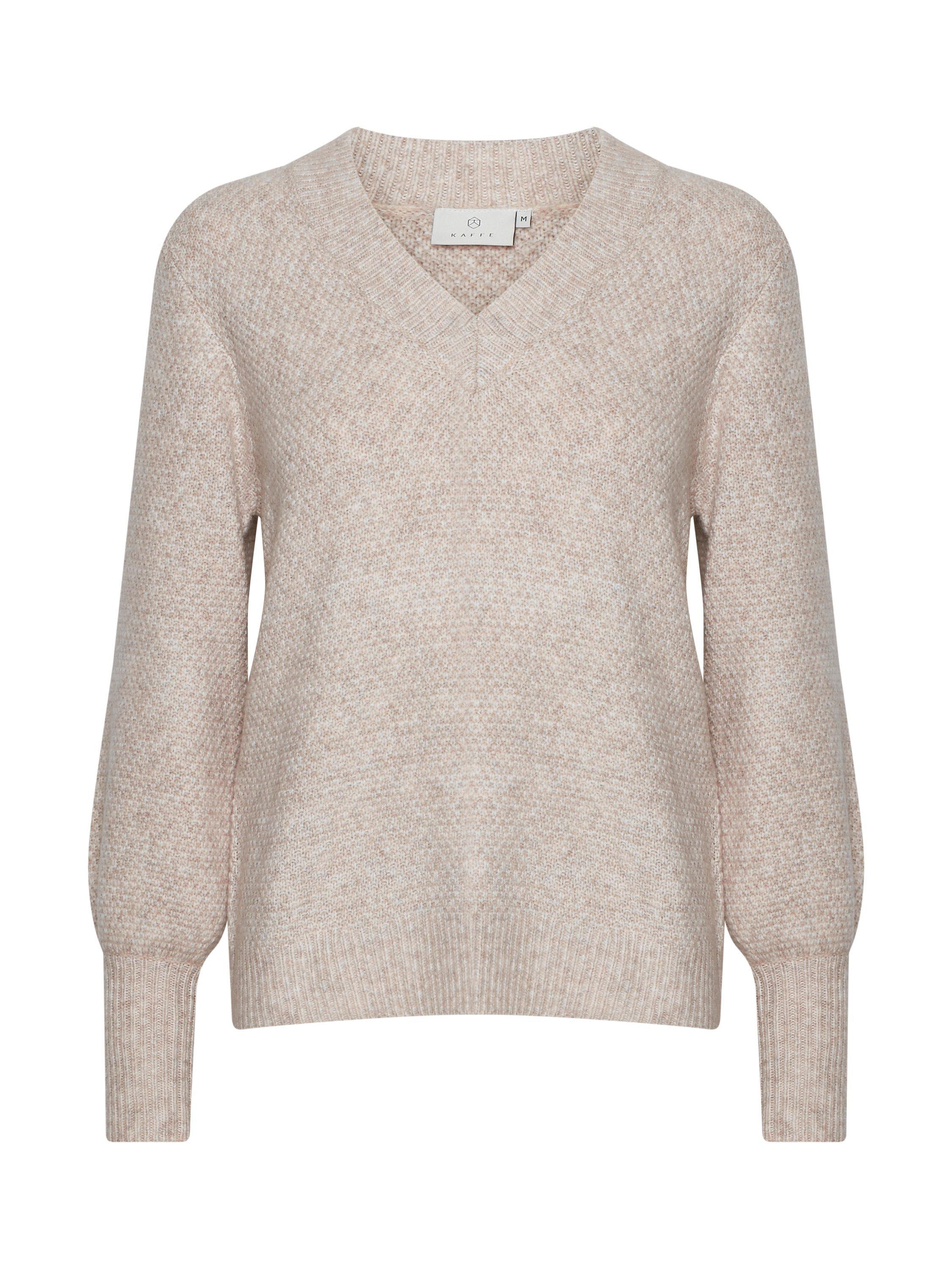 Product image 5 of 6, which shows KAFFE Merana V-Neck Jumper, Sand Melange, XS