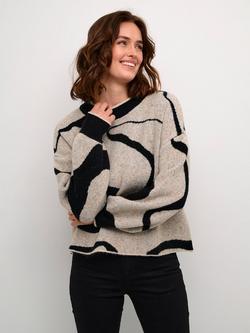 KAFFE Wilma Graphic Wool Blend Jumper, Black/Natural, Black/Natural