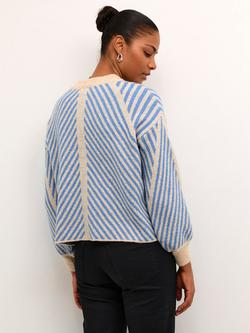 KAFFE Vera Chevron Stripe Wool Blend Jumper, Beige/Cornflower - view 2, Beige/Cornflower