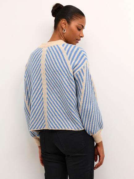 KAFFE Vera Chevron Stripe Wool Blend Jumper, Beige/Cornflower - view 2, Beige/Cornflower