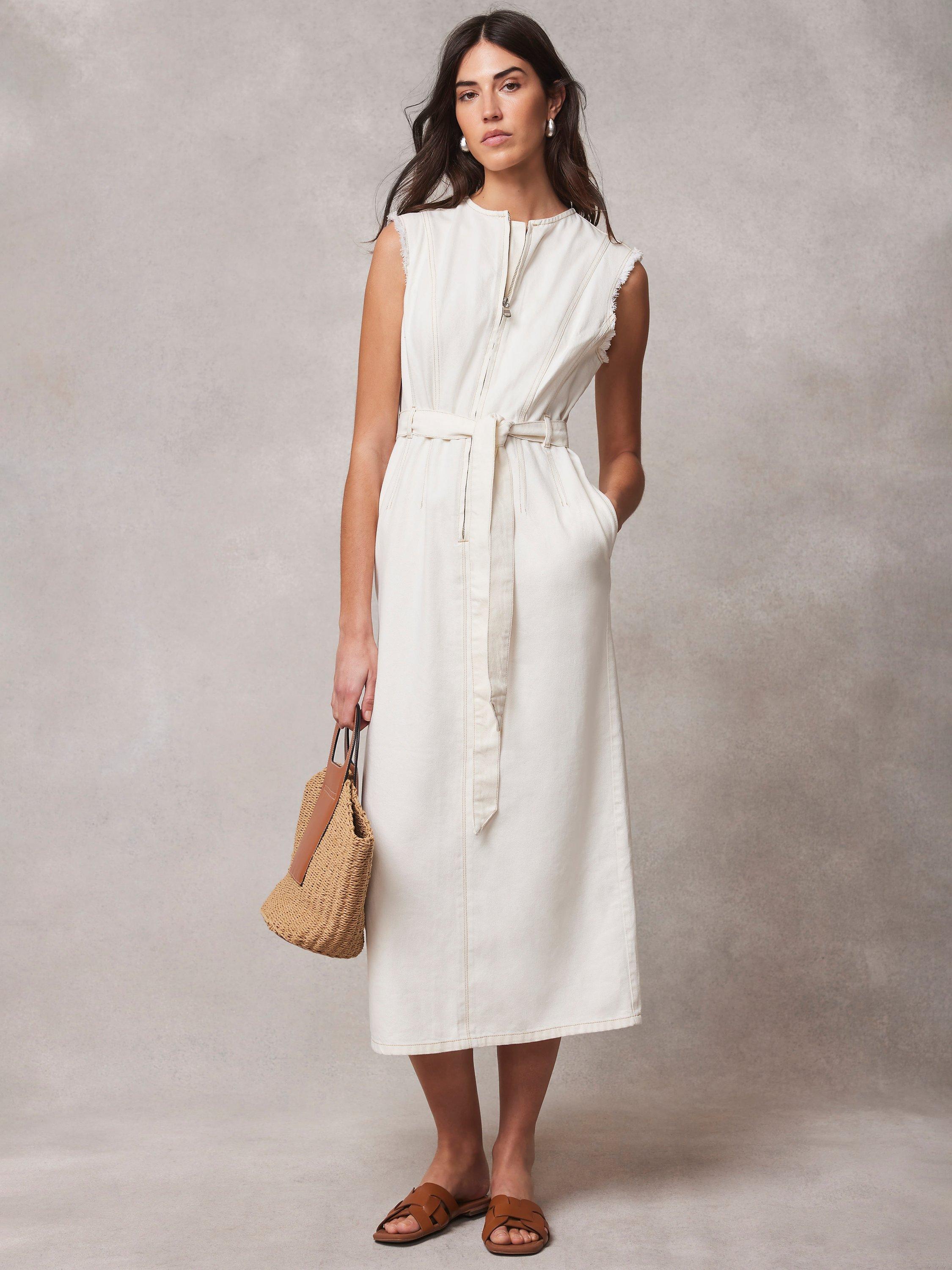 Mint Velvet Denim Midi Dress, Natural Cream