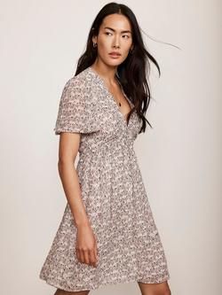 Mint Velvet Floral Print Mini Dress, Green Khaki, Green Khaki