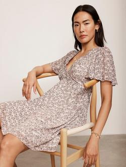 Mint Velvet Floral Print Mini Dress, Green Khaki - view 2, Green Khaki