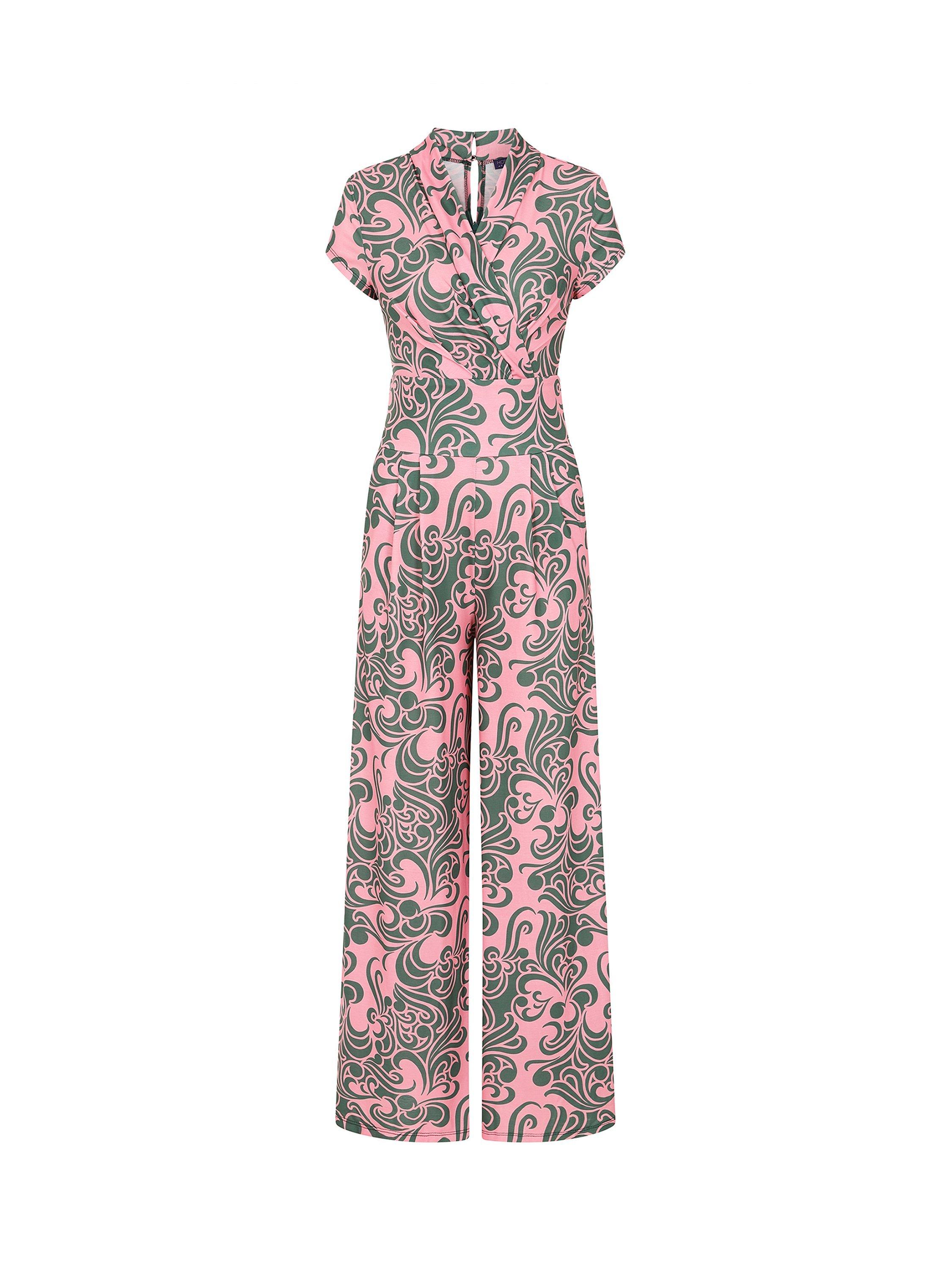 Product image 4 of 5, which shows HotSquash Petite Swirl Wide Leg Jumpsuit, Retro Green/Pink, 8