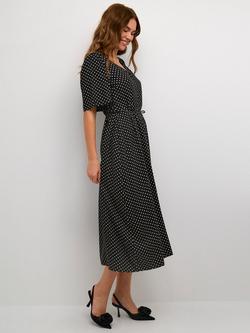KAFFE KAthora Polka Dot Midi Dress, Black/Chalk Dot, Black/Chalk Dot