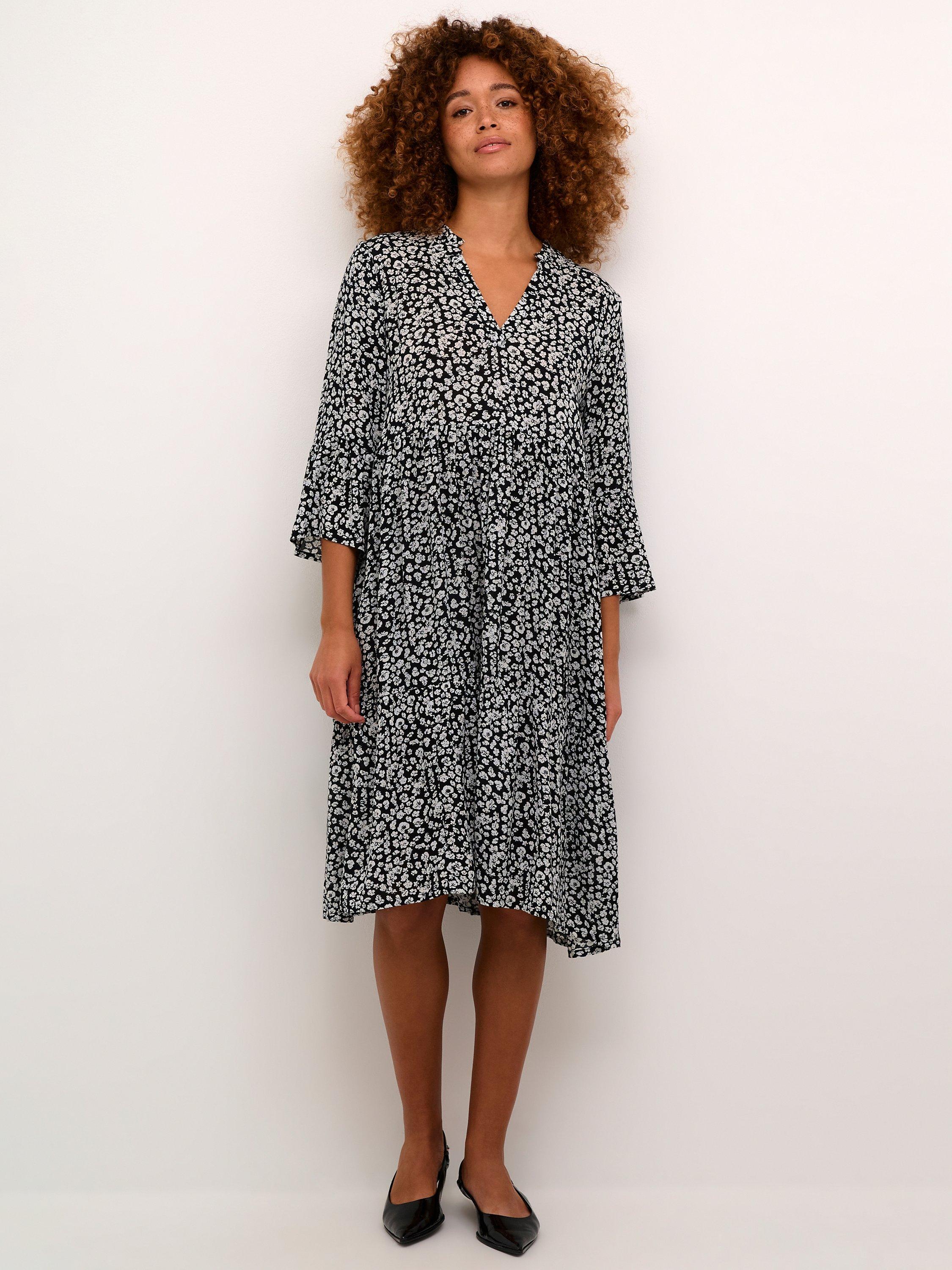 Product image 2 of 5, which shows KAFFE Hera Floral Dress, Black/Chalk, 8