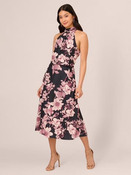 Adrianna Papell Floral Halterneck Dress, Black/Multi, Black/Multi