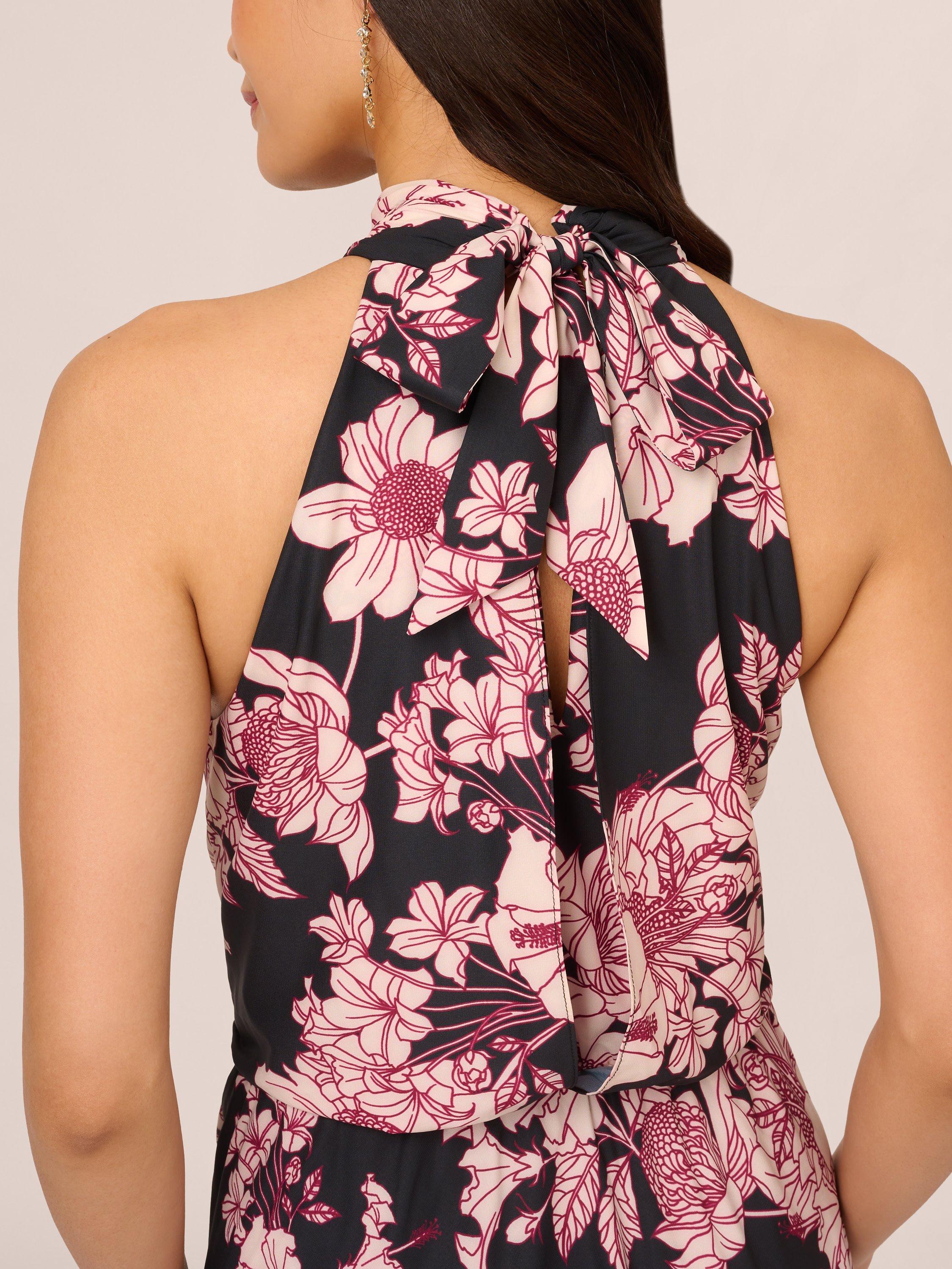 Product image 4 of 7, which shows Adrianna Papell Floral Halterneck Dress, Black/Multi, 12