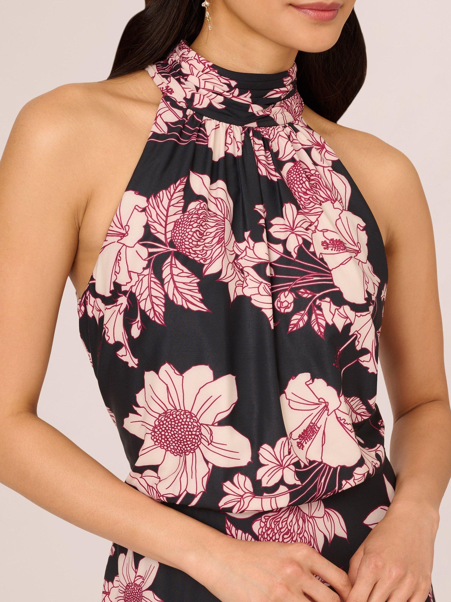 Product image 5 of 7, which shows Adrianna Papell Floral Halterneck Dress, Black/Multi, 12