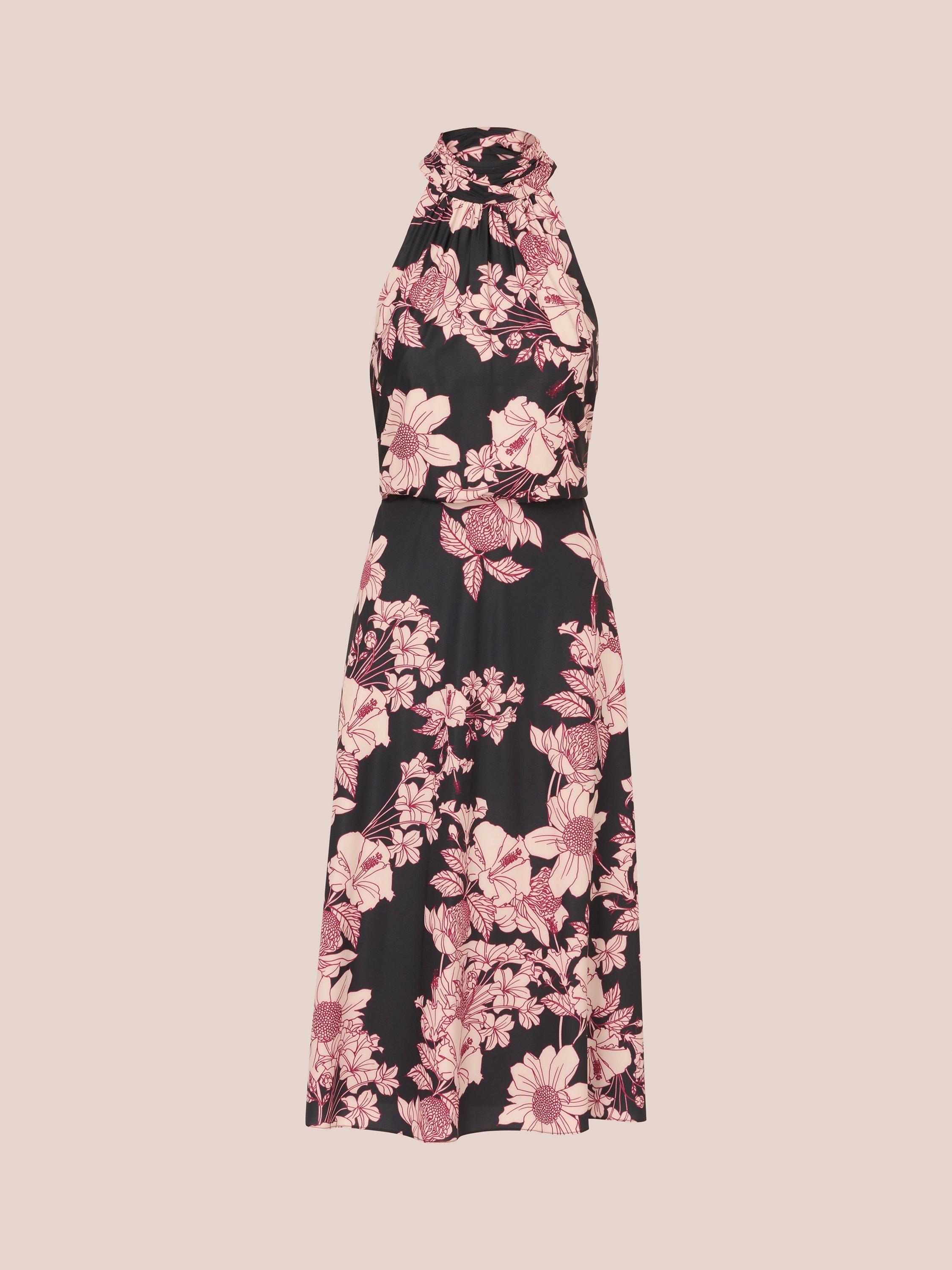 Product image 6 of 7, which shows Adrianna Papell Floral Halterneck Dress, Black/Multi, 12