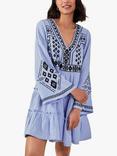 Accessorize Cotton Embroidered Mini Dress, Blue