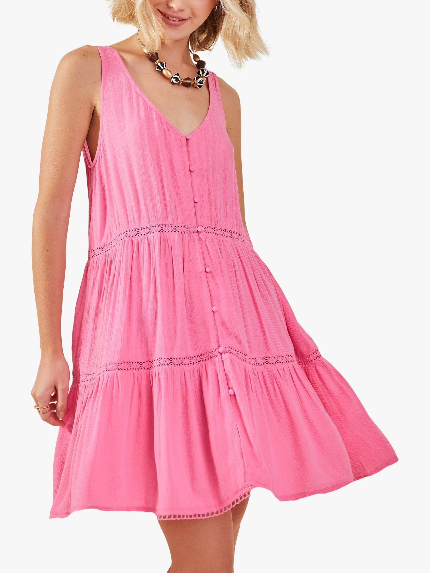 Product image 1 of 4, which shows Accessorize Lace Insert Swing Mini Dress, Pink, XS