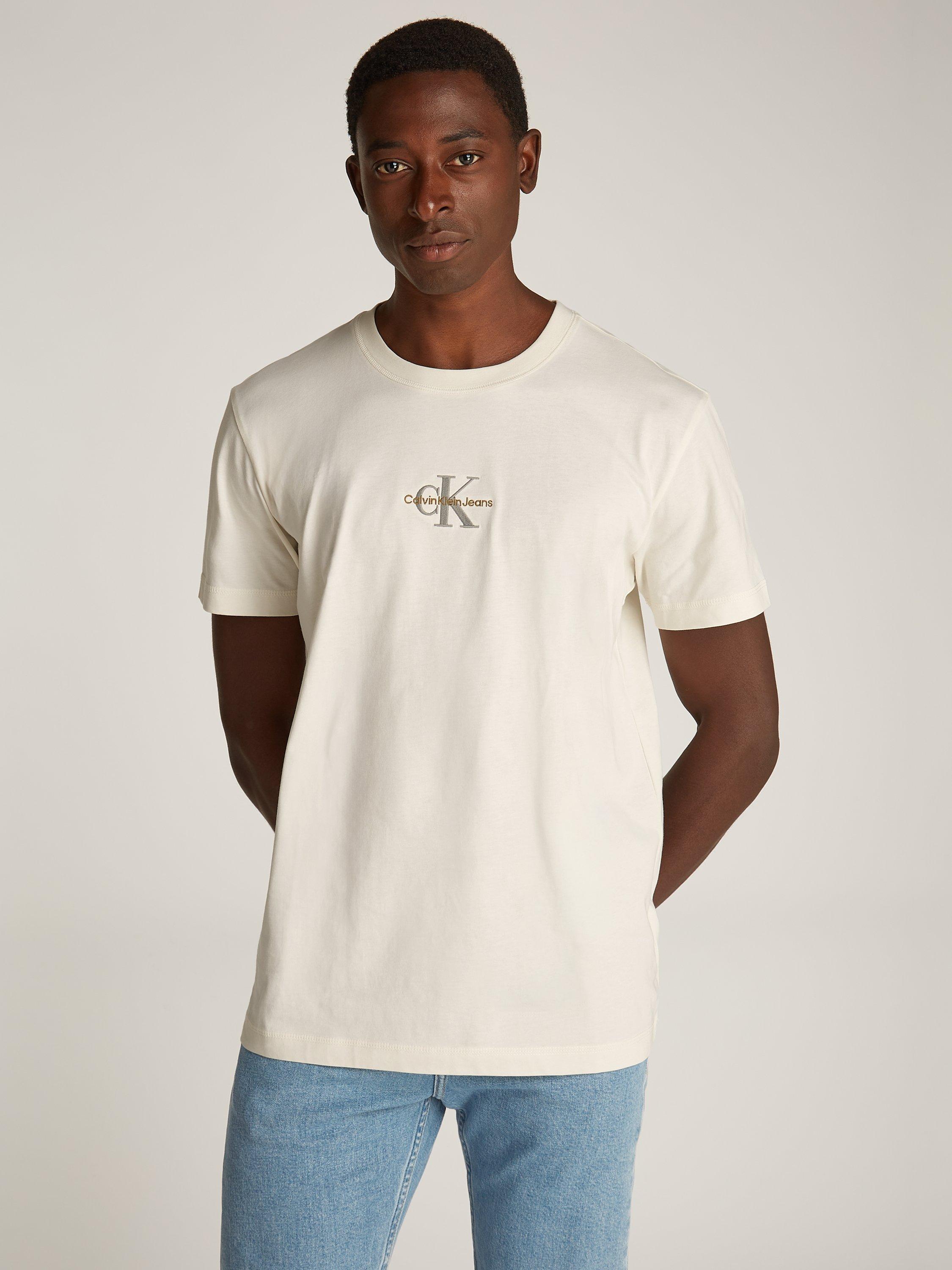 Product image 1 of 6, which shows Calvin Klein Jeans Cotton Regular Fit Short Sleeve Monologo T-Shirt, Ivory, XS
