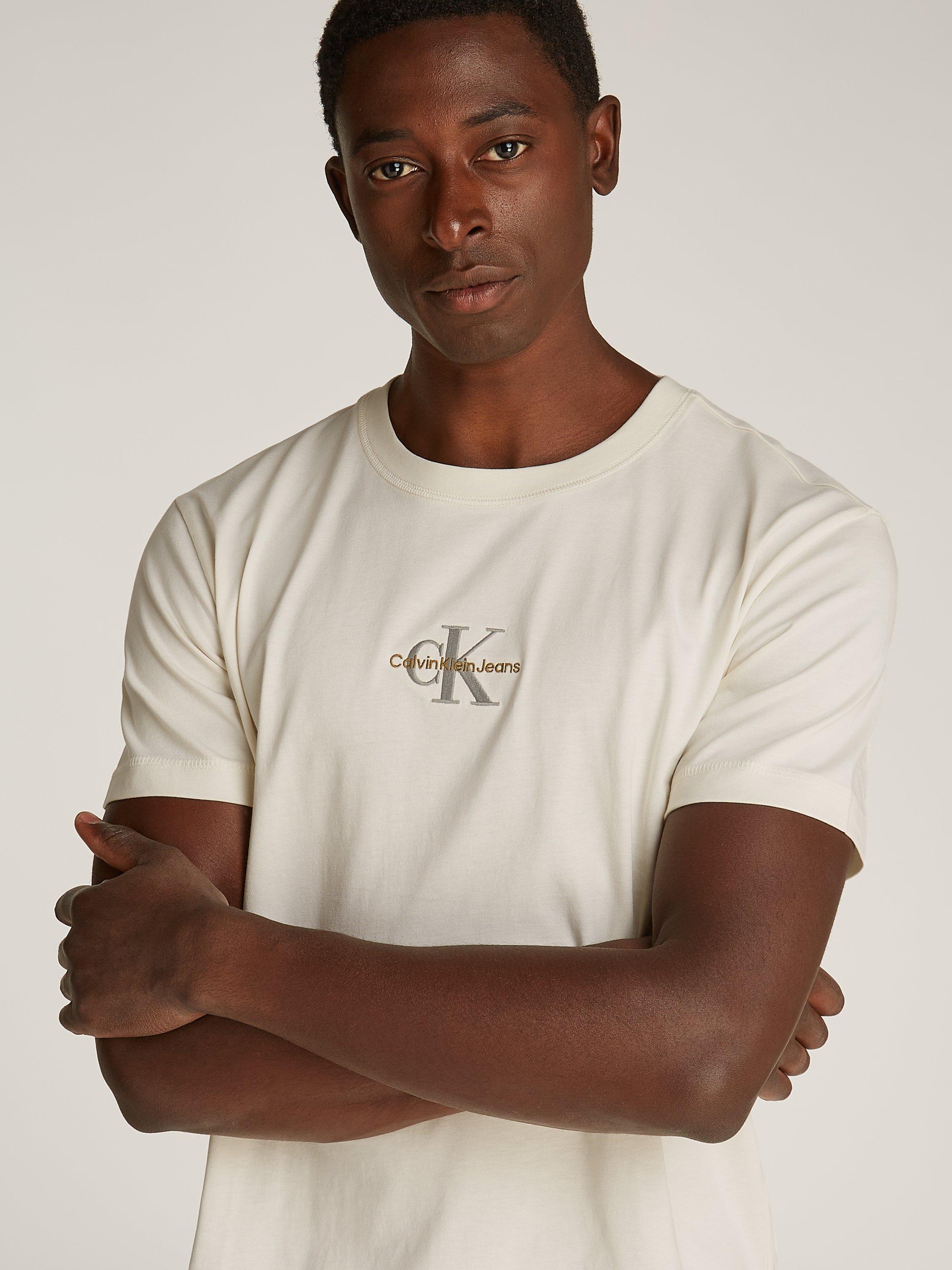 Product image 3 of 6, which shows Calvin Klein Jeans Cotton Regular Fit Short Sleeve Monologo T-Shirt, Ivory, XS