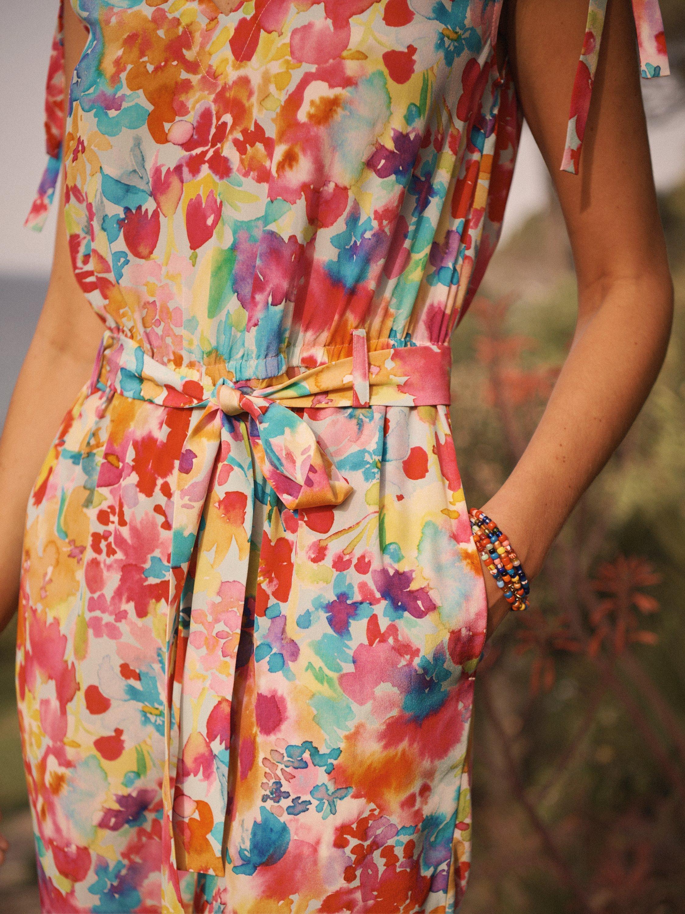 Product image 6 of 8, which shows NRBY Celia Watercolour Floral Silk Jumpsuit, Multi, M