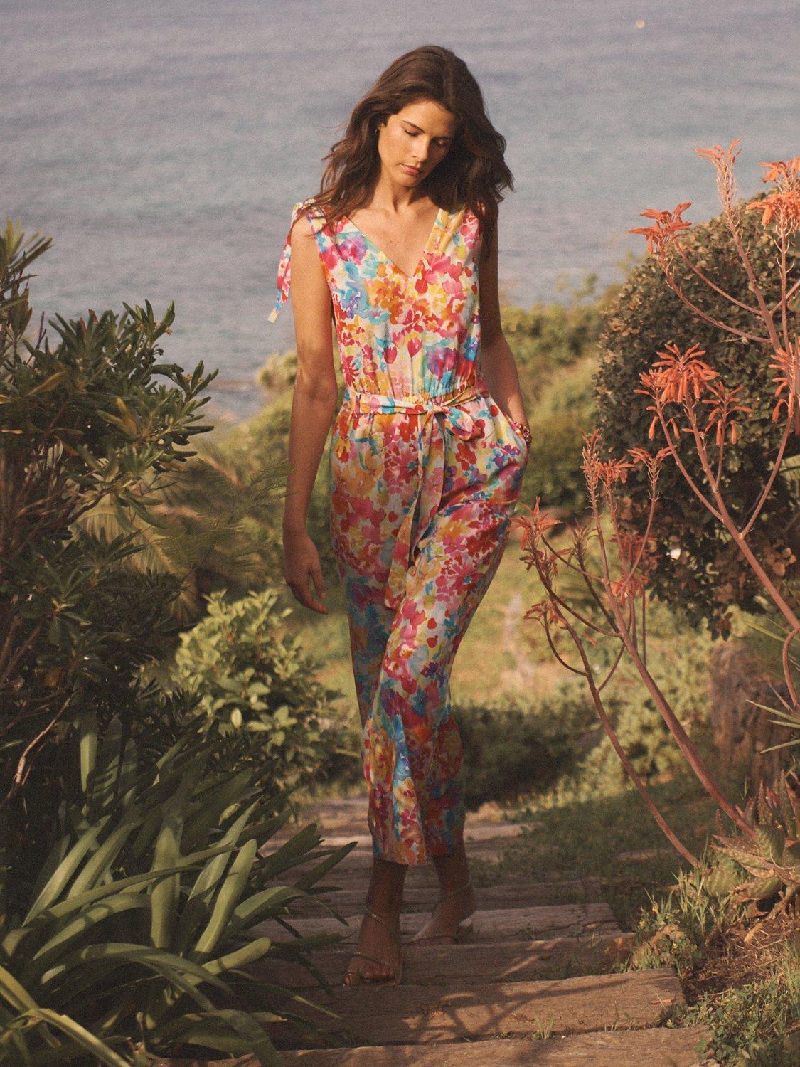 Product image 8 of 8, which shows NRBY Celia Watercolour Floral Silk Jumpsuit, Multi, M