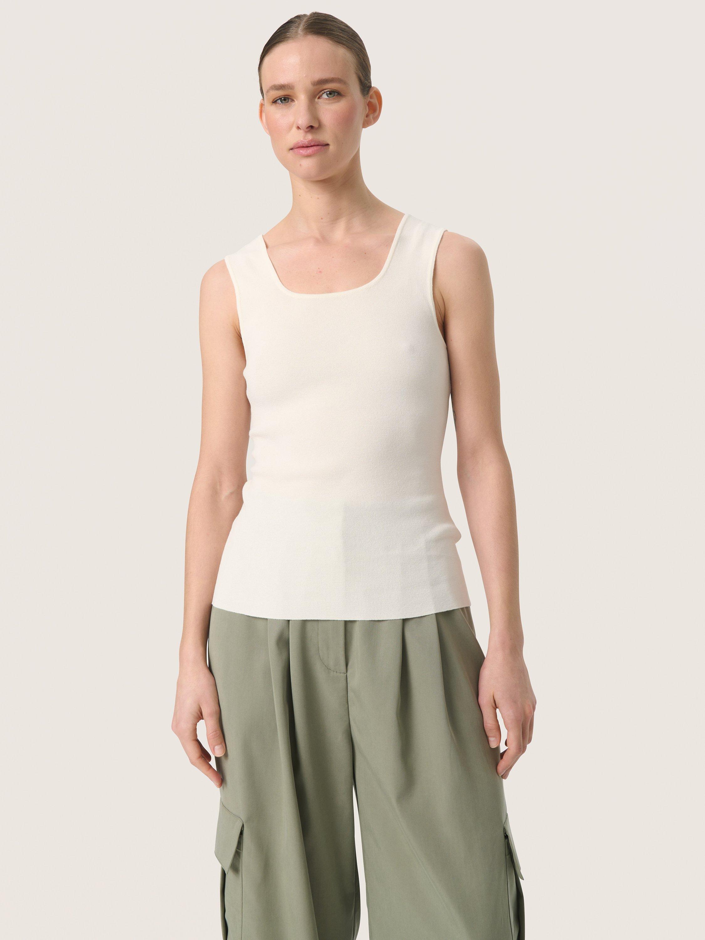 Product image 1 of 5, which shows Soaked In Luxury Indianna Knit Tank Top, Whisper White, M