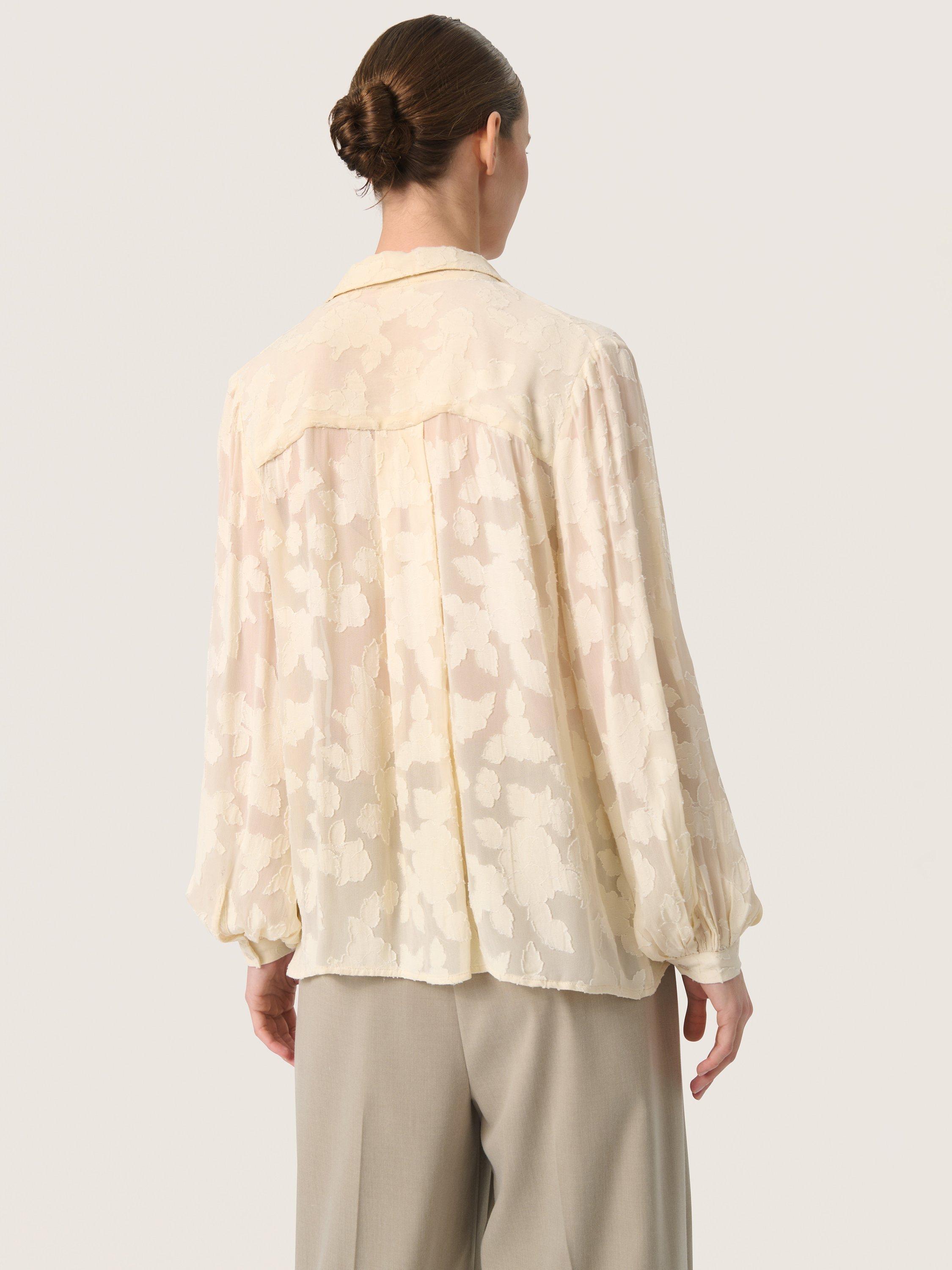 Product image 2 of 5, which shows Soaked In Luxury Felisia Floral Jacquard Chiffon Top, Sandshell, XS