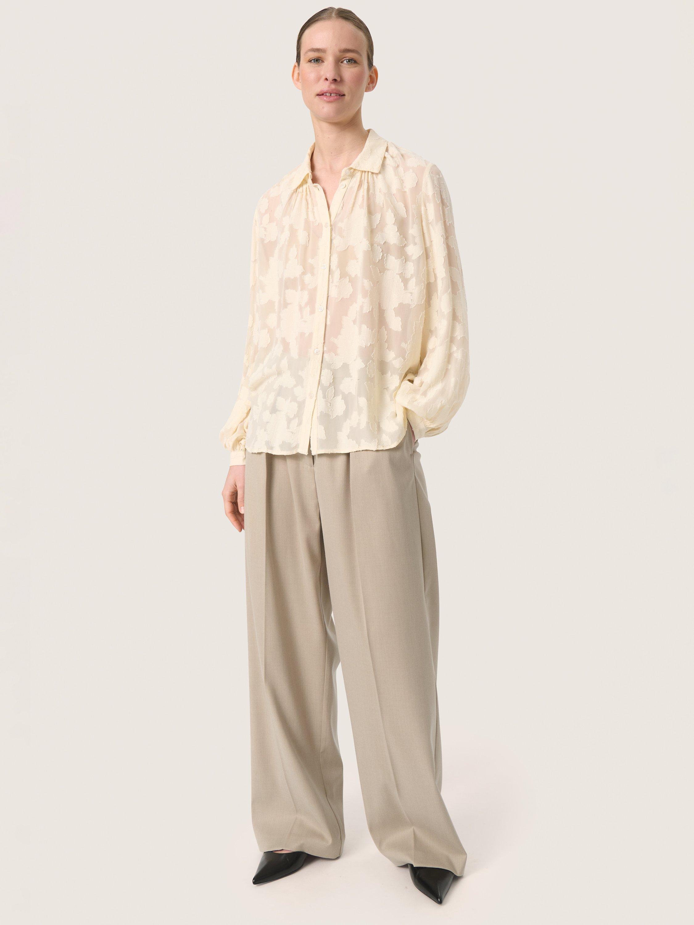 Product image 3 of 5, which shows Soaked In Luxury Felisia Floral Jacquard Chiffon Top, Sandshell, XS