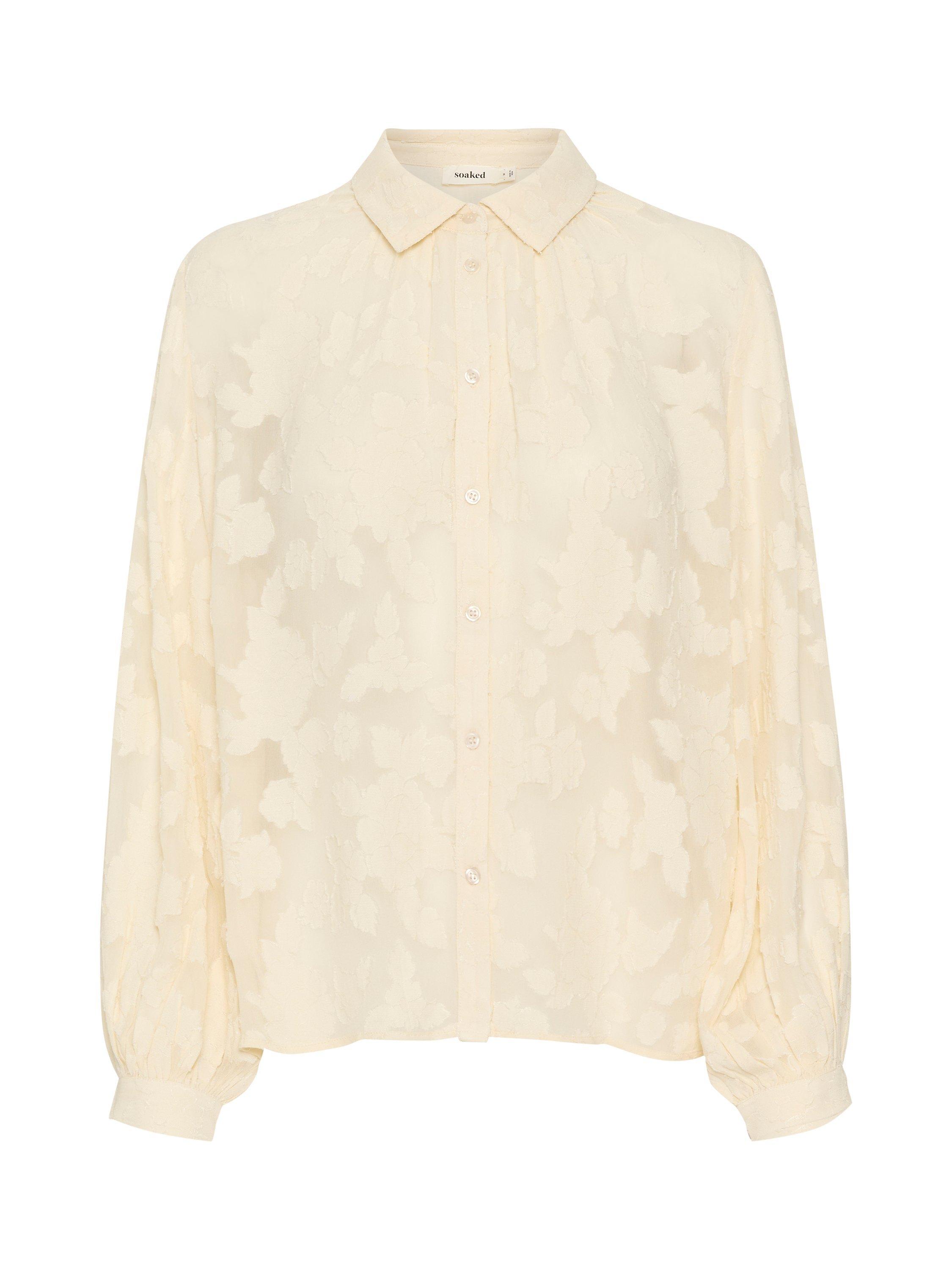 Product image 4 of 5, which shows Soaked In Luxury Felisia Floral Jacquard Chiffon Top, Sandshell, XS